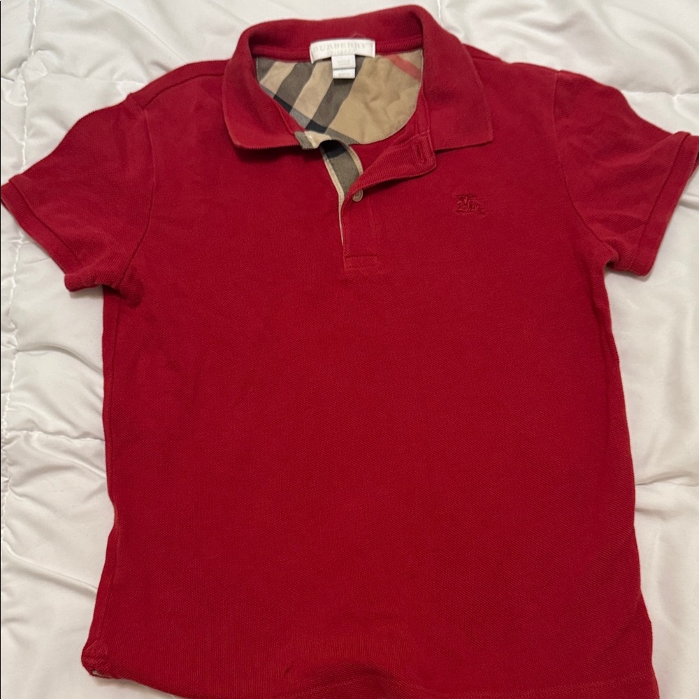 Burberry Crimson Polo with Check Collar